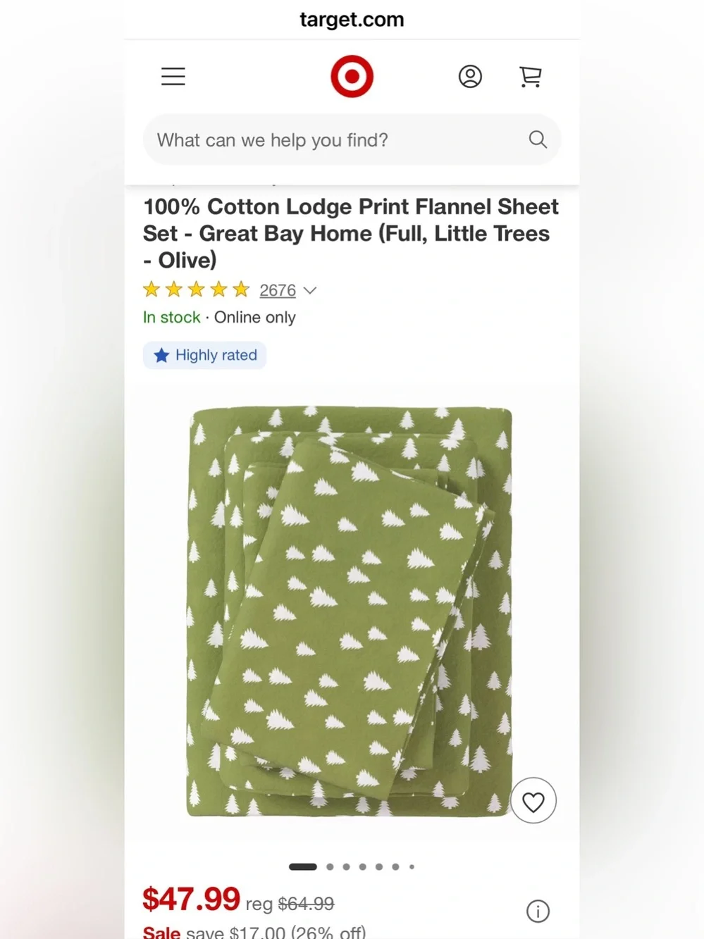 Target 100% Cotton Lodge Sheet Set - Great Bay Home in Olive Little Trees print